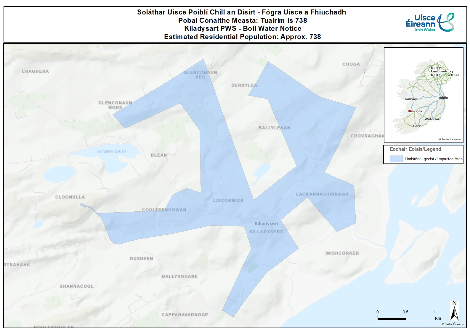 Map of affected area for Kiladysart Boil Water Notice 18 May 2026