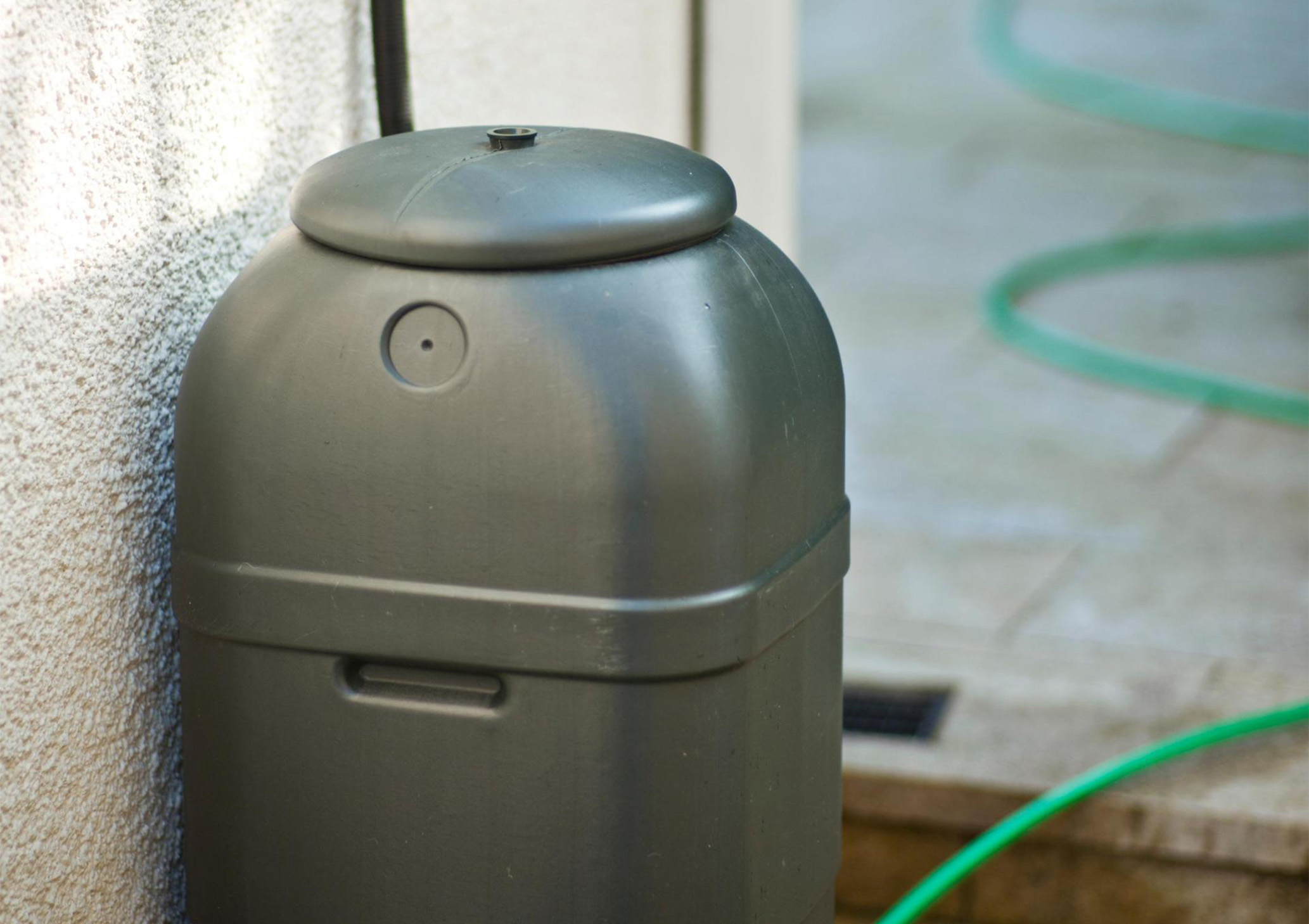 Water butt outside in the garden