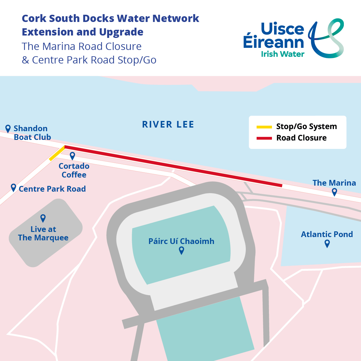 A diagram of a map for Cork South Docks Water Network