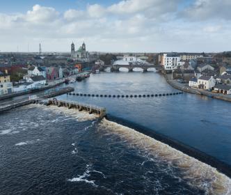 Aerial view of Athlone town the River Shannon that runs through it
